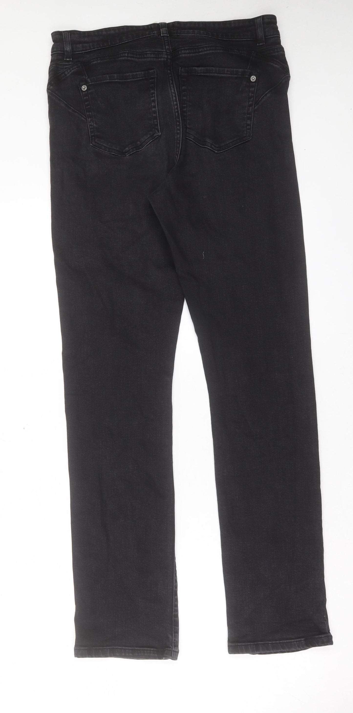 White Stuff Womens Black Cotton Straight Jeans Size 12 L32 in Regular Button