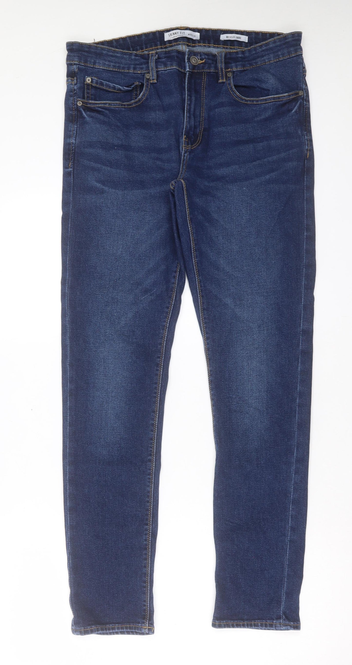 Red Herring Mens Blue Cotton Skinny Jeans Size 32 in L31 in Regular Button