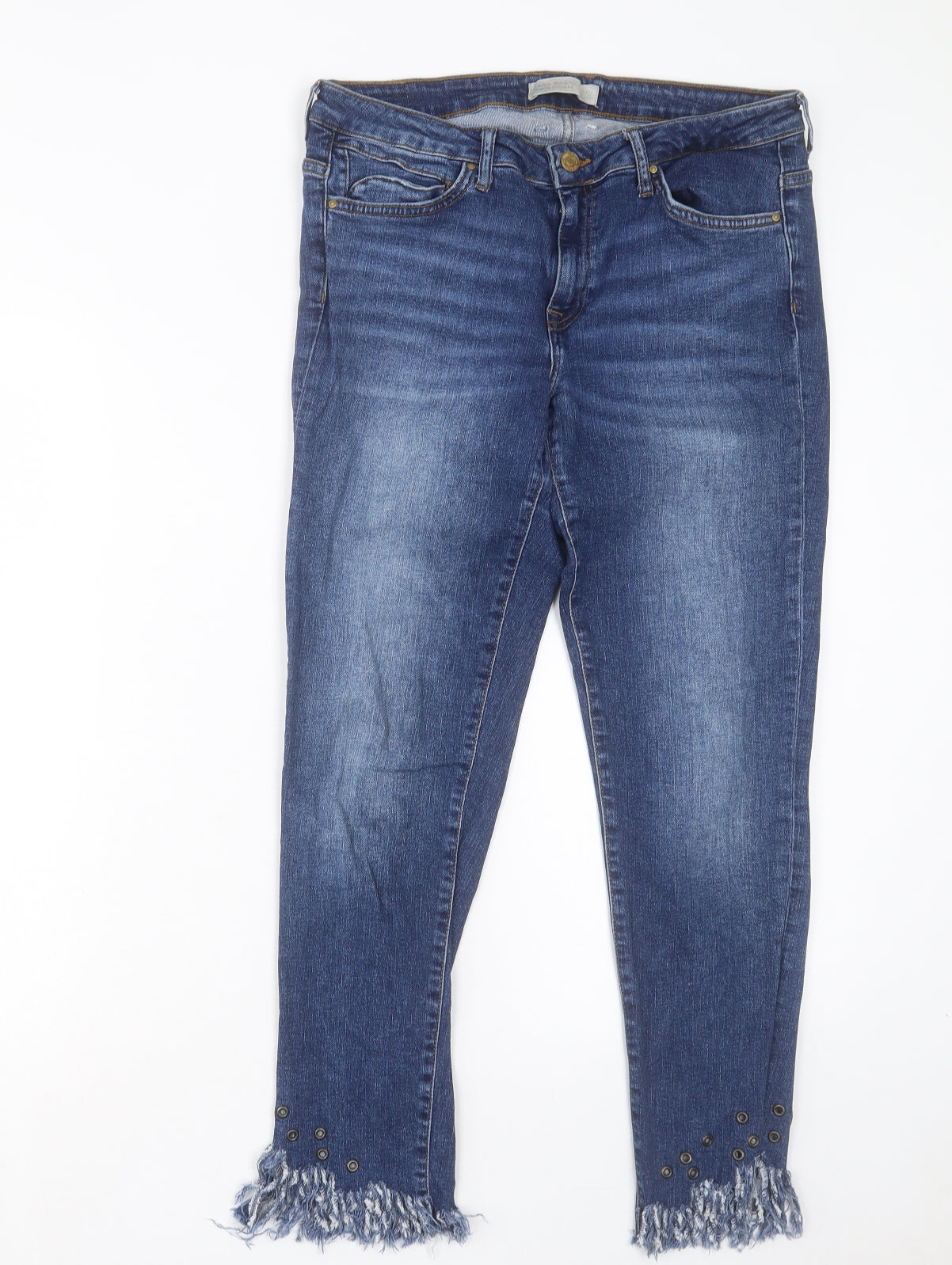 Zara Womens Blue Cotton Cropped Jeans Size 14 L26 in Regular Button