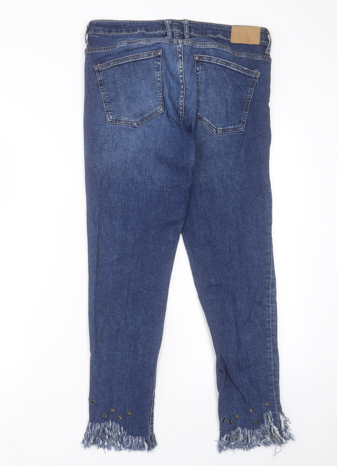 Zara Womens Blue Cotton Cropped Jeans Size 14 L26 in Regular Button