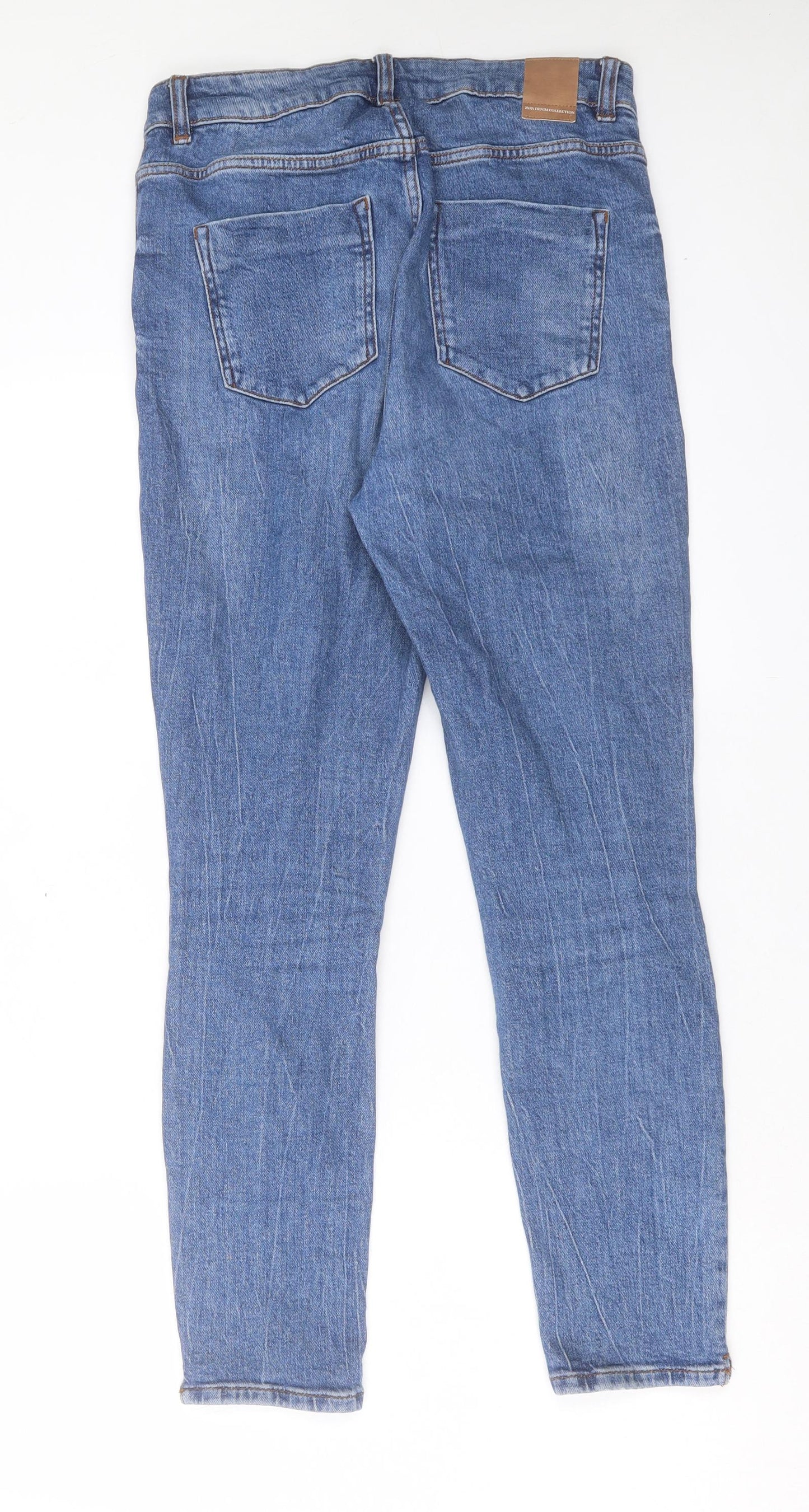 Zara Womens Blue Cotton Straight Jeans Size 12 L28 in Regular Button