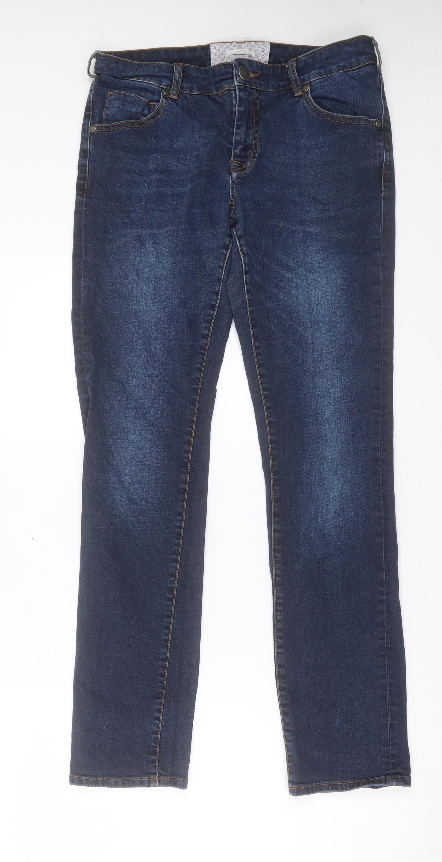 White Stuff Womens Blue Cotton Straight Jeans Size 12 L31 in Regular Button