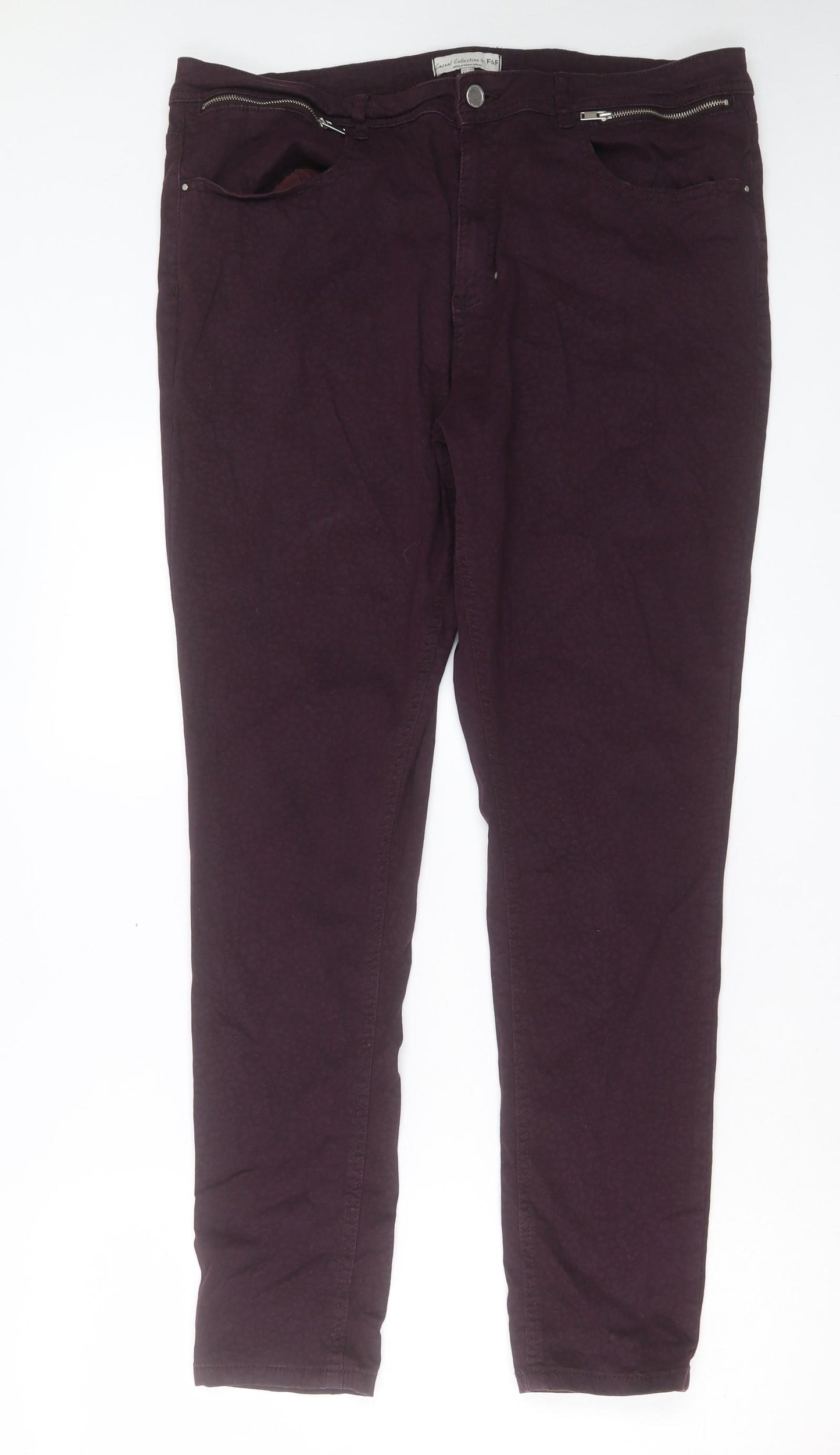 F&F Womens Purple Animal Print Cotton Skinny Jeans Size 18 L30 in Regular Button
