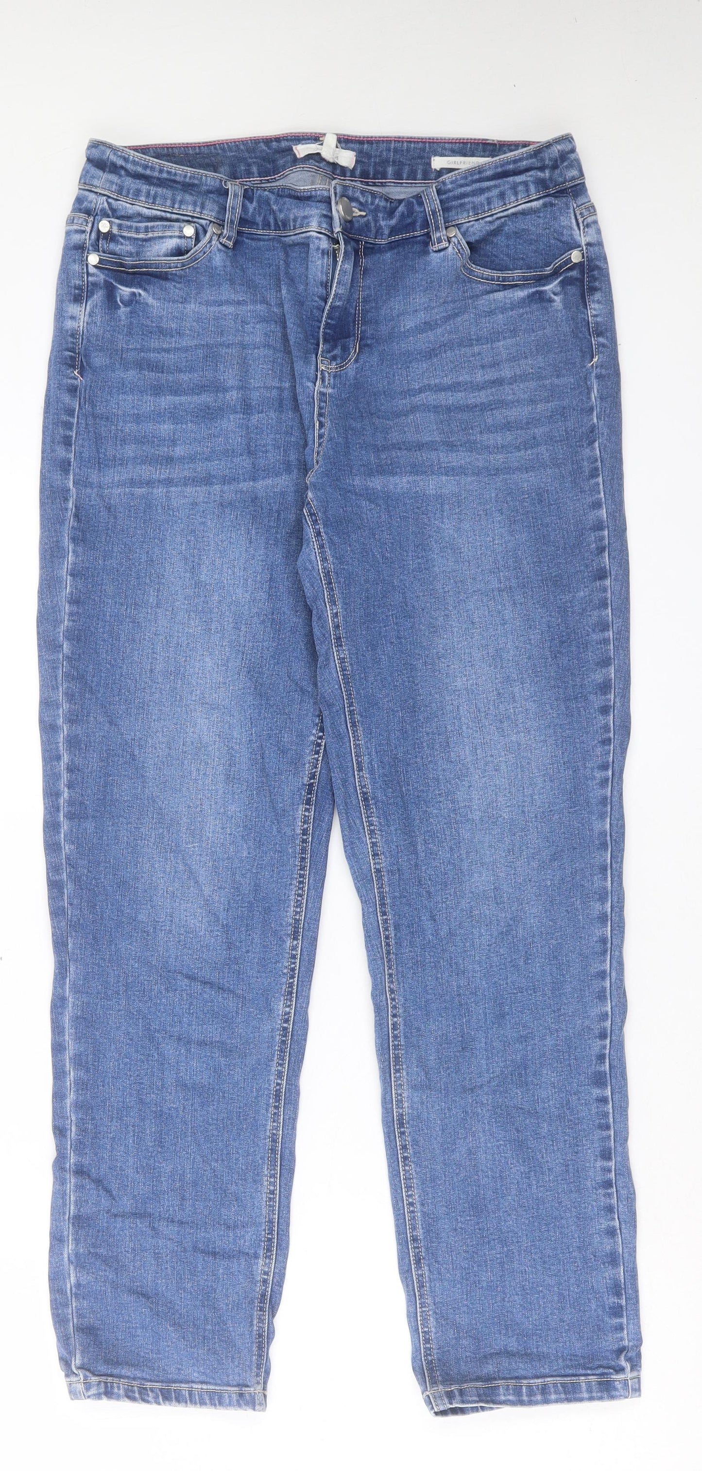 Joules Womens Blue Cotton Straight Jeans Size 12 L28 in Regular Button