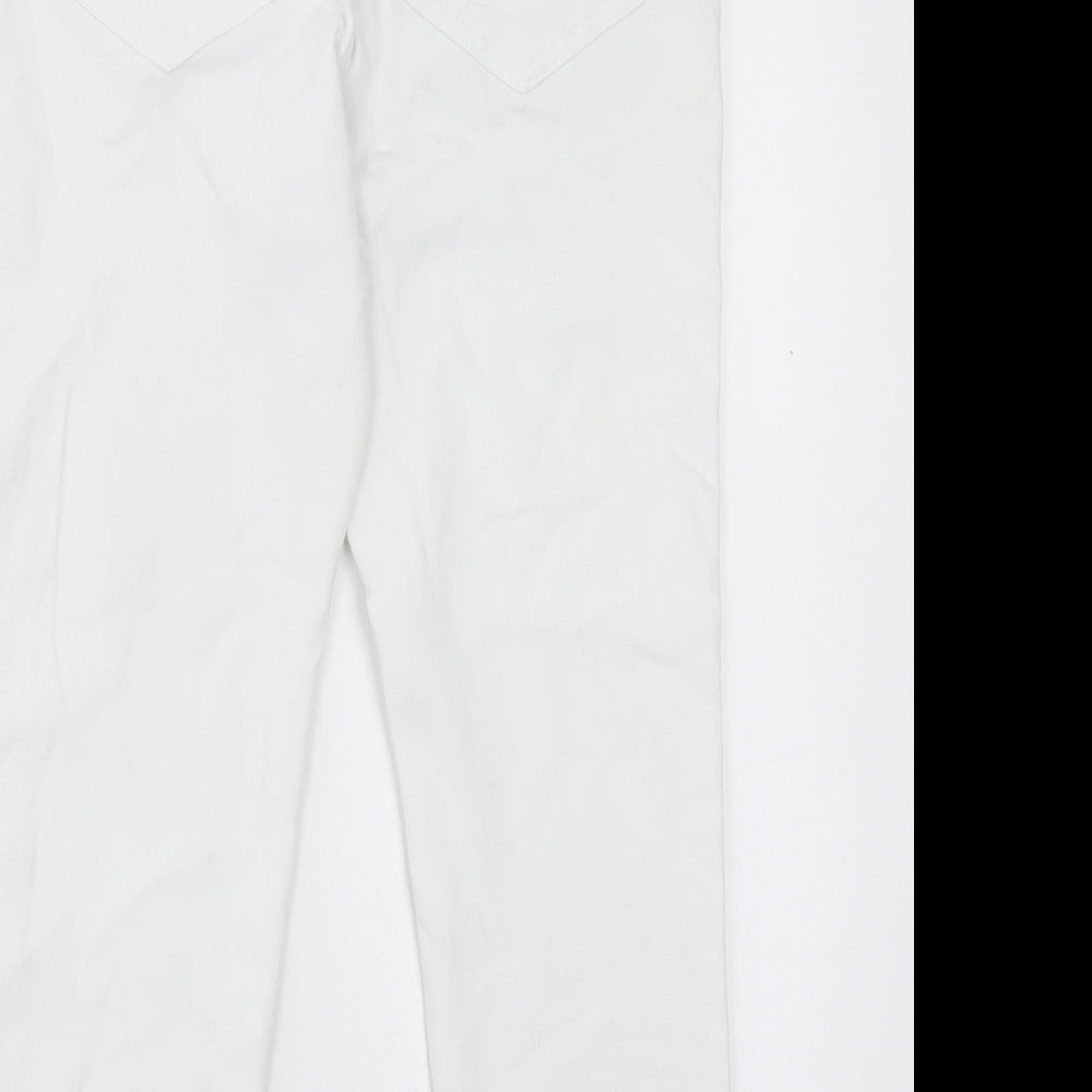 Landsend Womens White Cotton Cropped Jeans Size 8 L22 in Regular Button