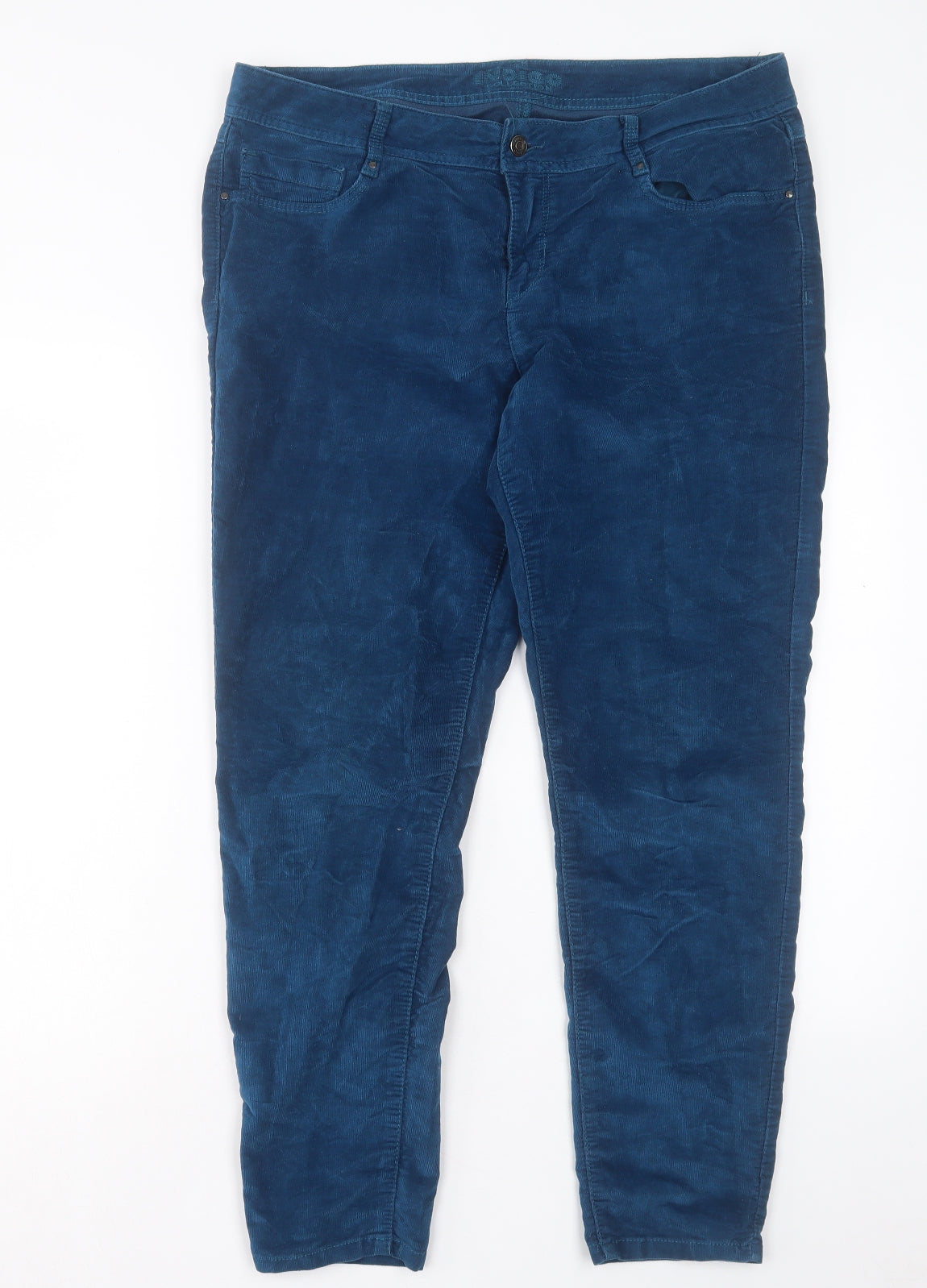 Marks and Spencer Womens Blue Cotton Trousers Size 16 L28 in Regular Button