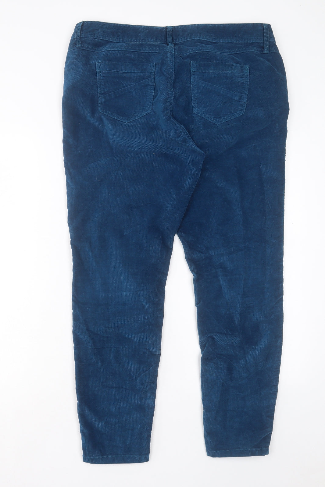 Marks and Spencer Womens Blue Cotton Trousers Size 16 L28 in Regular Button