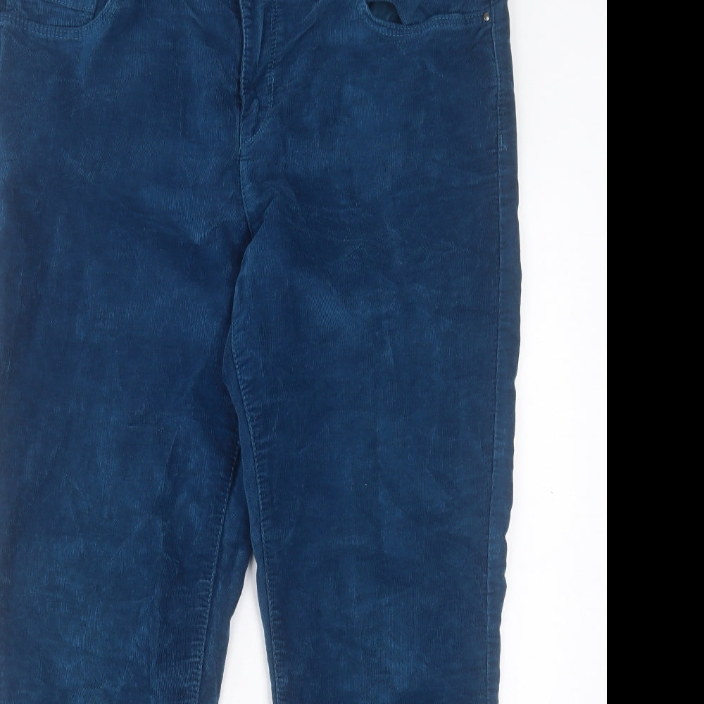 Marks and Spencer Womens Blue Cotton Trousers Size 16 L28 in Regular Button