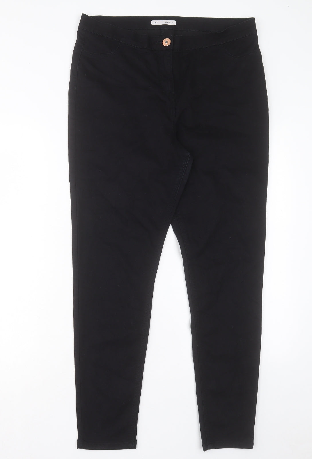 Nutmeg Womens Black Cotton Jegging Trousers Size 16 L29 in Regular Button
