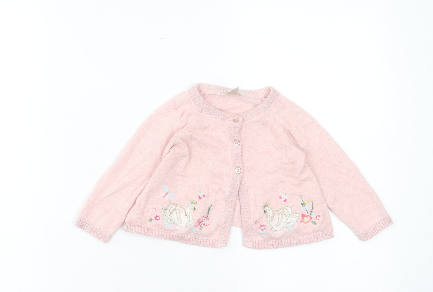 Monsoon Girls Pink Cotton Cardigan Jumper Size 3-6 Months Button