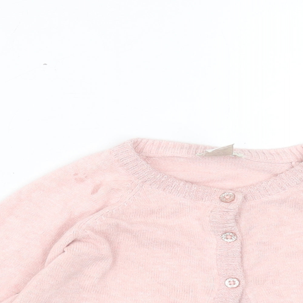 Monsoon Girls Pink Cotton Cardigan Jumper Size 3-6 Months Button