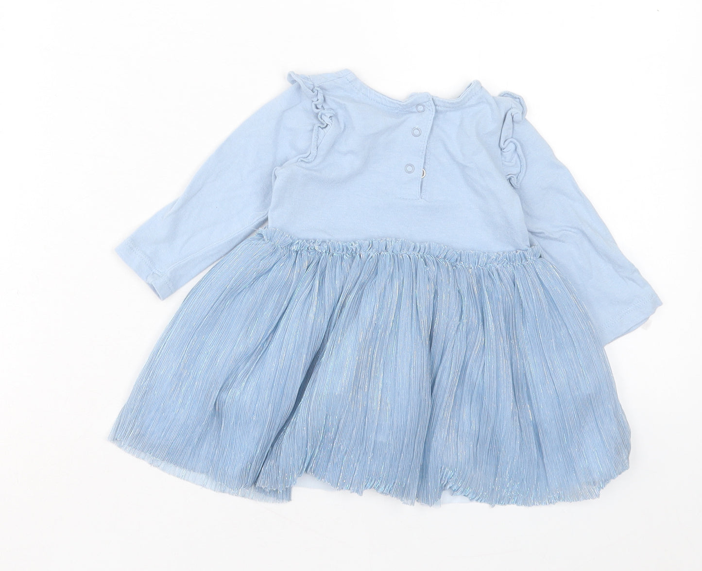 Vertbaudet Girls Blue Cotton A-Line Size 12 Months Crew Neck Button