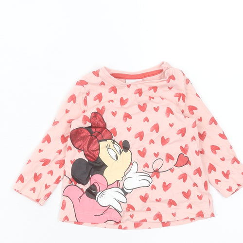F&F Girls Pink Geometric Cotton Basic Casual Size 0-3 Months Crew Neck Button - Minnie Mouse