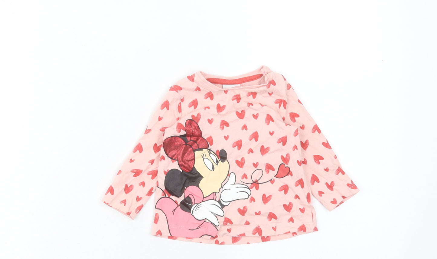 F&F Girls Pink Geometric Cotton Basic Casual Size 0-3 Months Crew Neck Button - Minnie Mouse