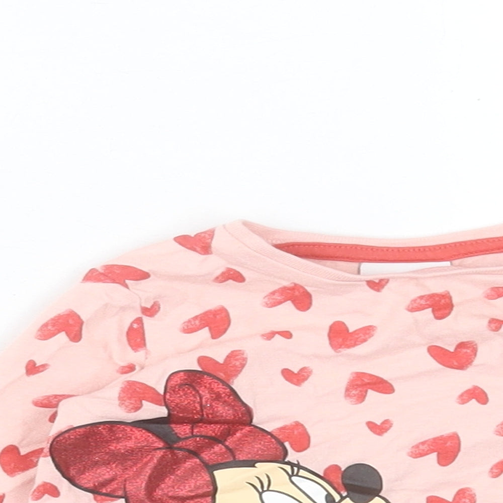 F&F Girls Pink Geometric Cotton Basic Casual Size 0-3 Months Crew Neck Button - Minnie Mouse