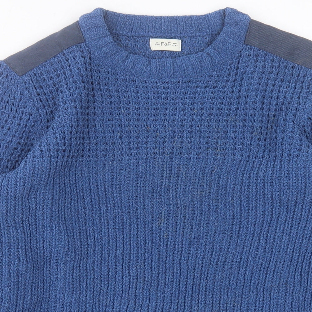 F&F Boys Blue Crew Neck Polyester Pullover Jumper Size 9-10 Years Pullover