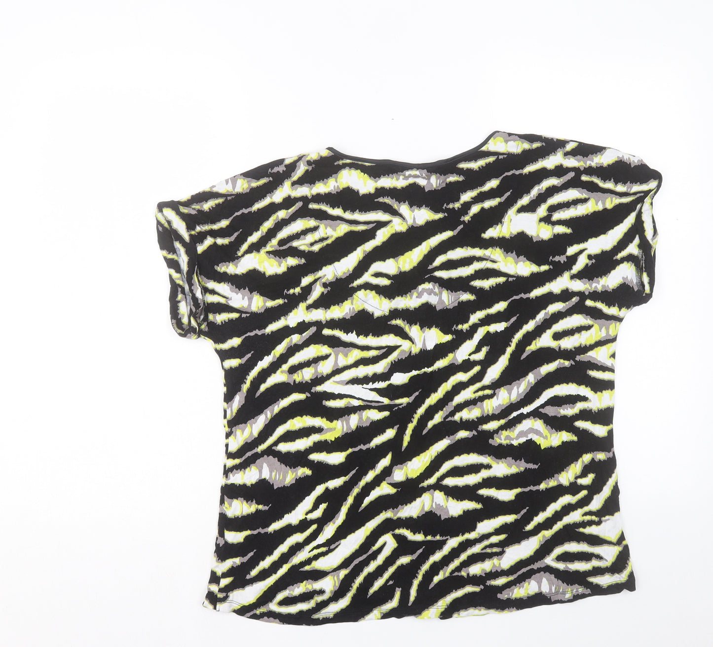 Marks and Spencer Womens Green Animal Print Viscose Basic T-Shirt Size 14 V-Neck