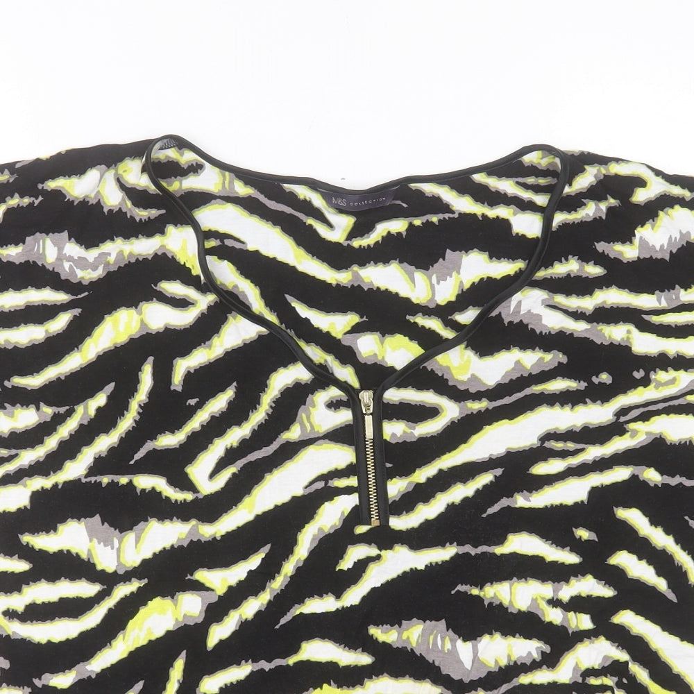 Marks and Spencer Womens Green Animal Print Viscose Basic T-Shirt Size 14 V-Neck