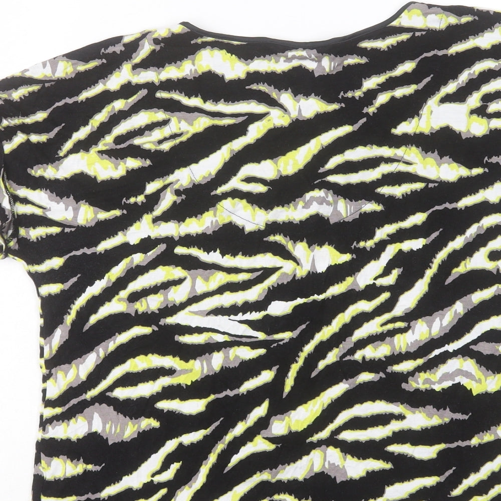 Marks and Spencer Womens Green Animal Print Viscose Basic T-Shirt Size 14 V-Neck