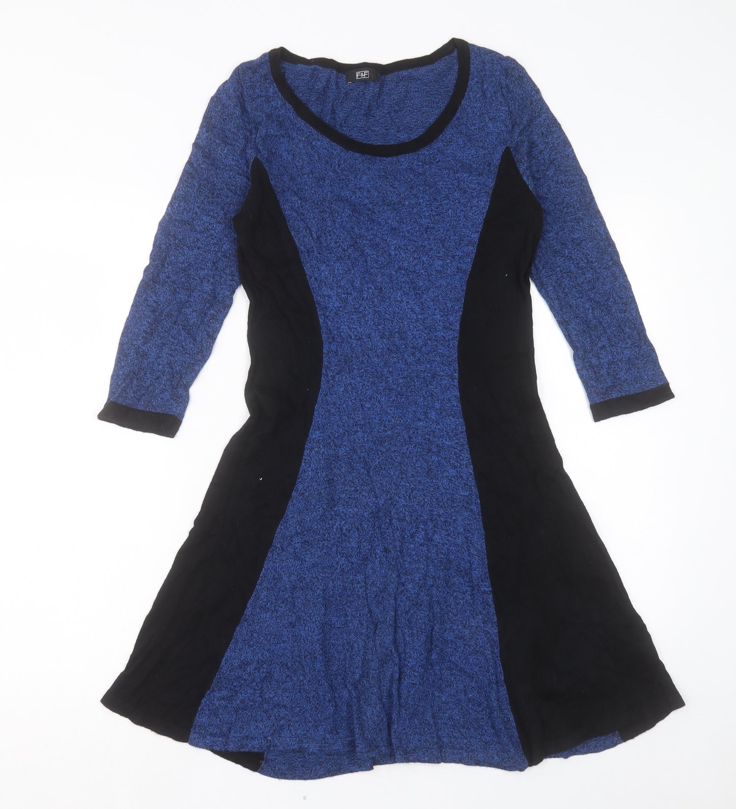 F&F Womens Blue Viscose Jumper Dress Size 10 Scoop Neck Pullover