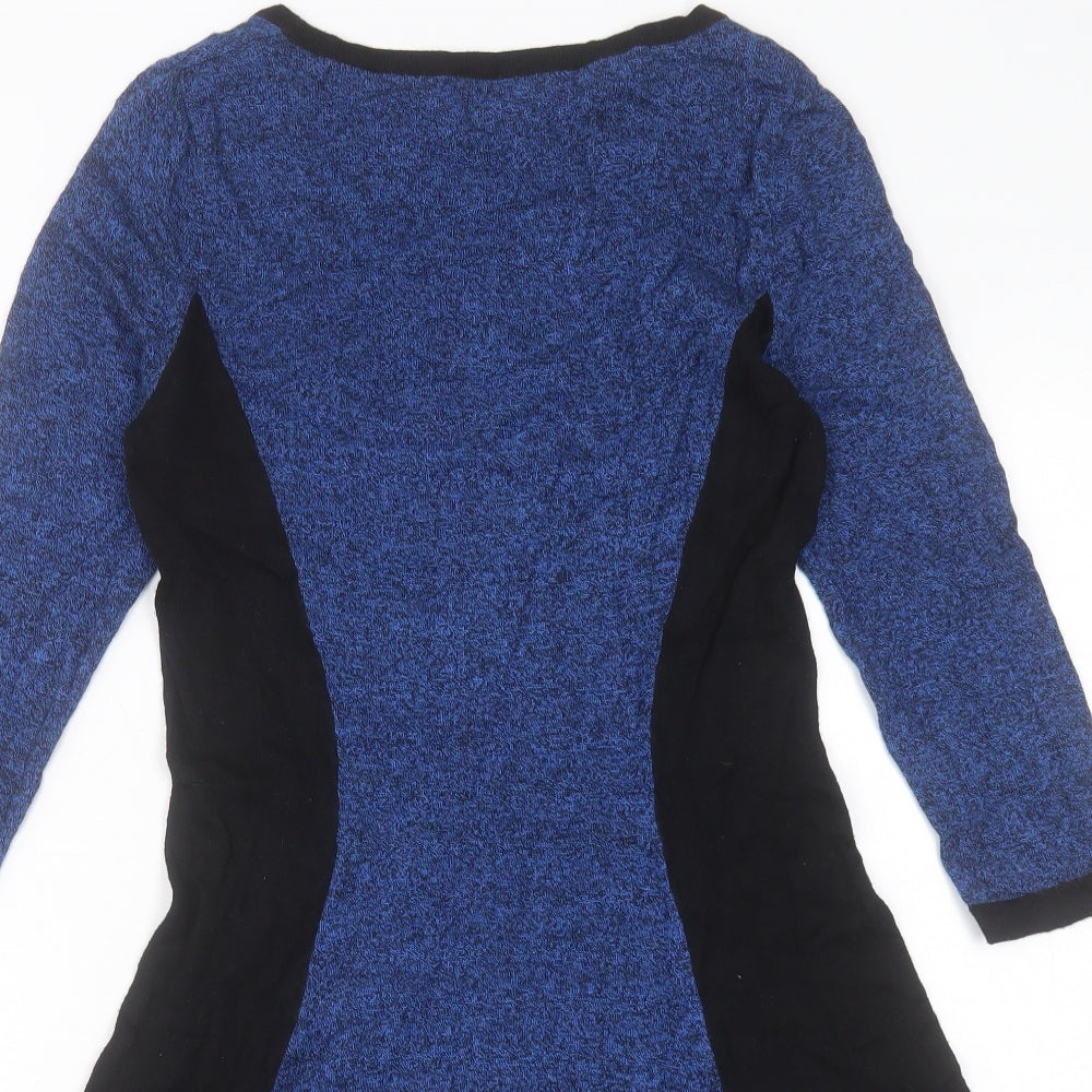 F&F Womens Blue Viscose Jumper Dress Size 10 Scoop Neck Pullover