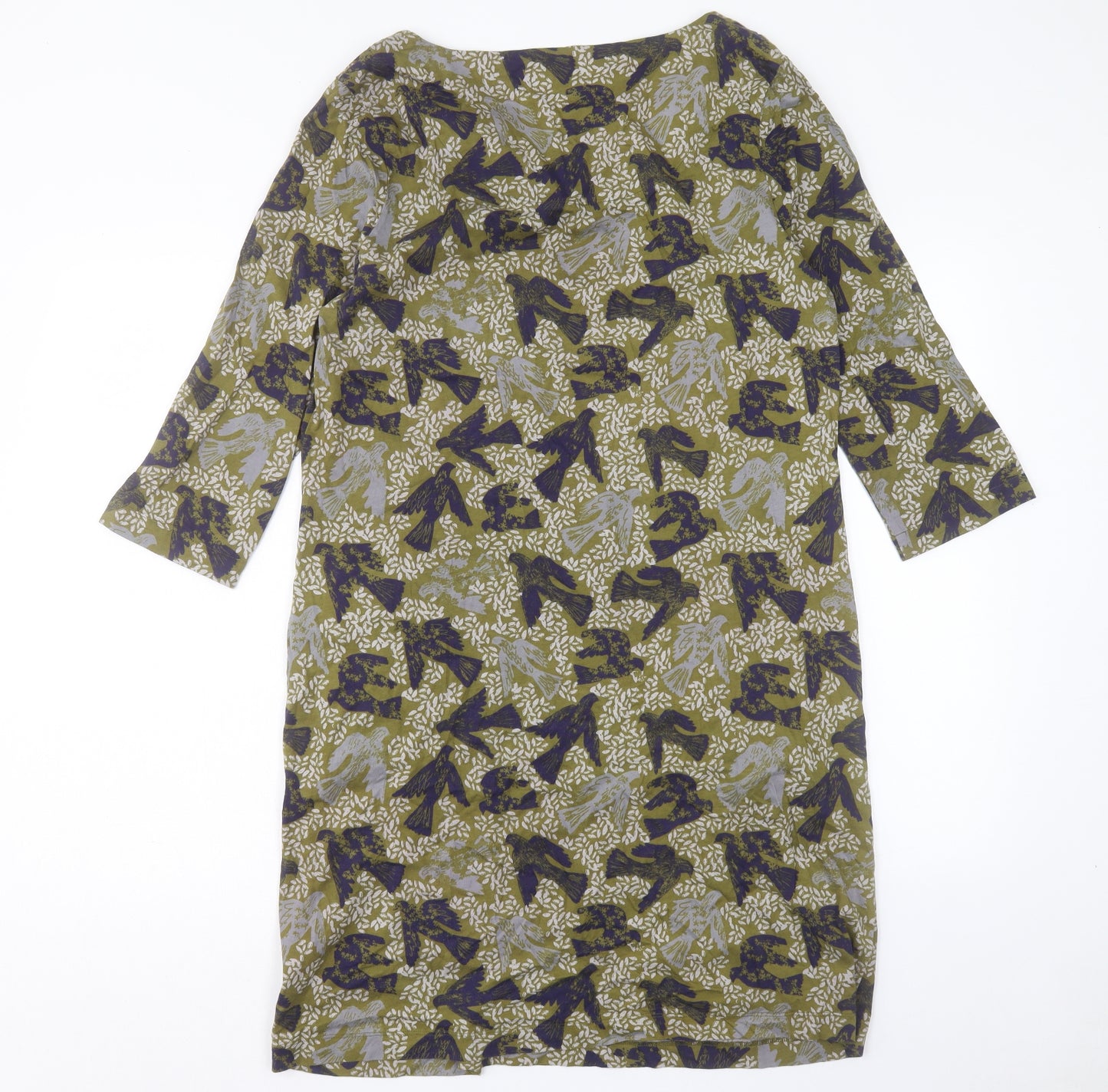 White Stuff Womens Green Floral Cotton Sheath Size 16 V-Neck Pullover