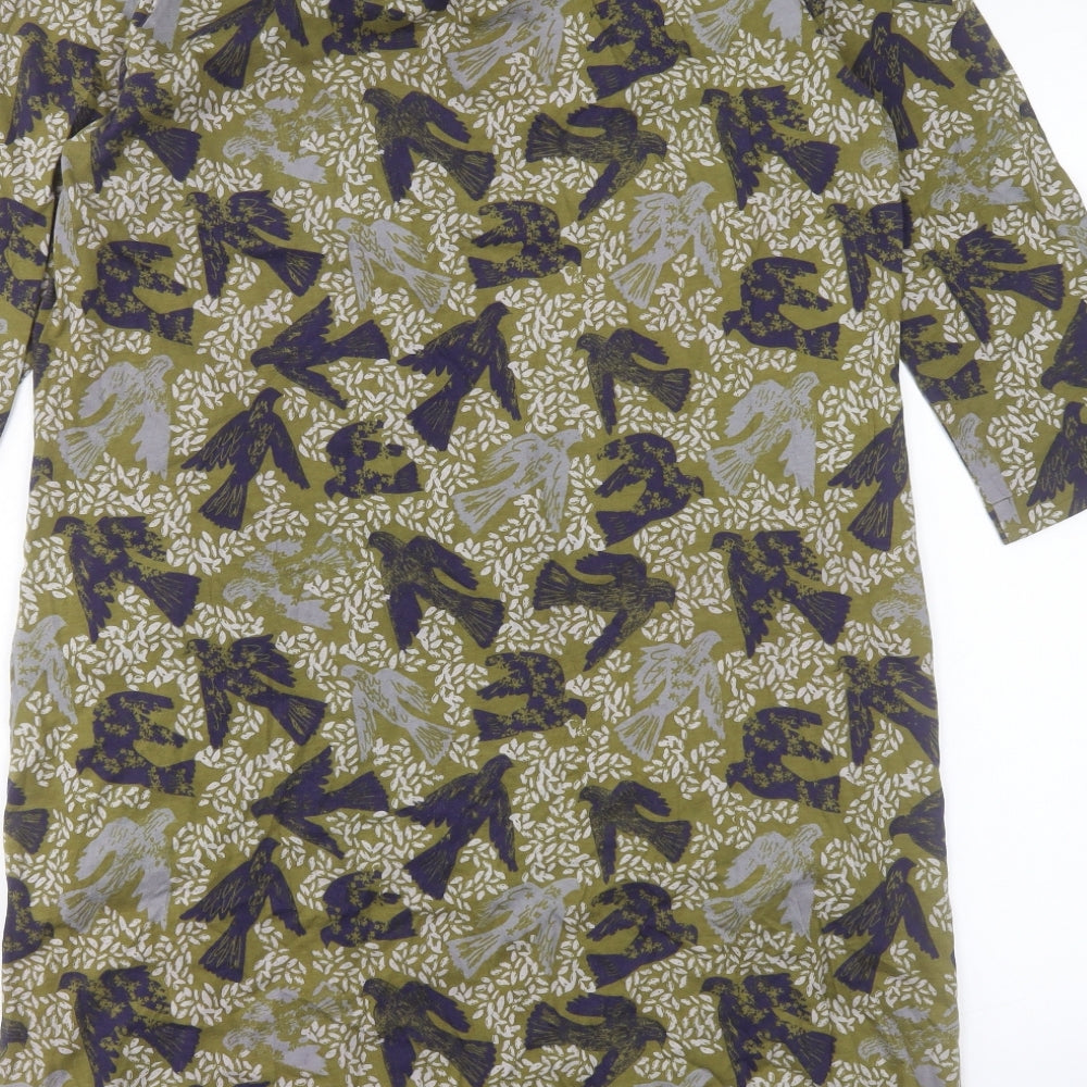 White Stuff Womens Green Floral Cotton Sheath Size 16 V-Neck Pullover