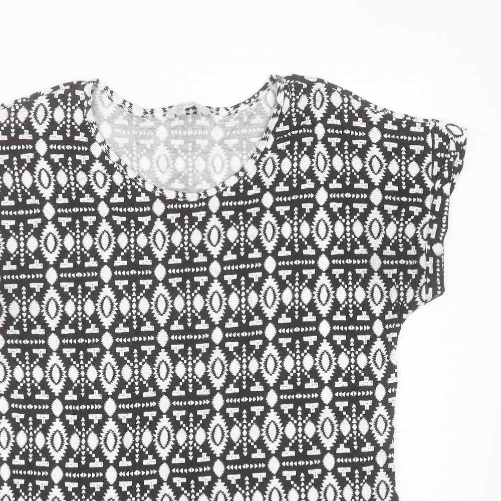 Peacocks Womens Beige Geometric Viscose Basic T-Shirt Size 14 Crew Neck