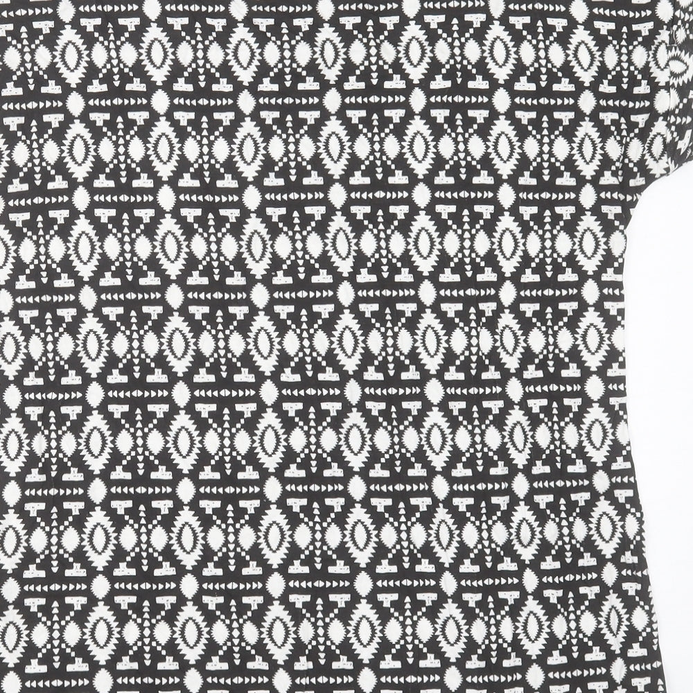 Peacocks Womens Beige Geometric Viscose Basic T-Shirt Size 14 Crew Neck