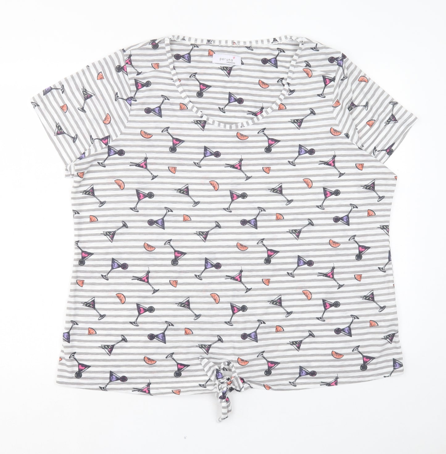 Per Una Womens Multicoloured Geometric Polyester Basic T-Shirt Size 22 Scoop Neck