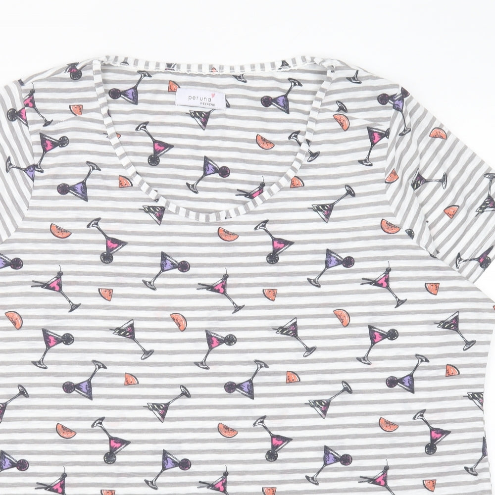 Per Una Womens Multicoloured Geometric Polyester Basic T-Shirt Size 22 Scoop Neck