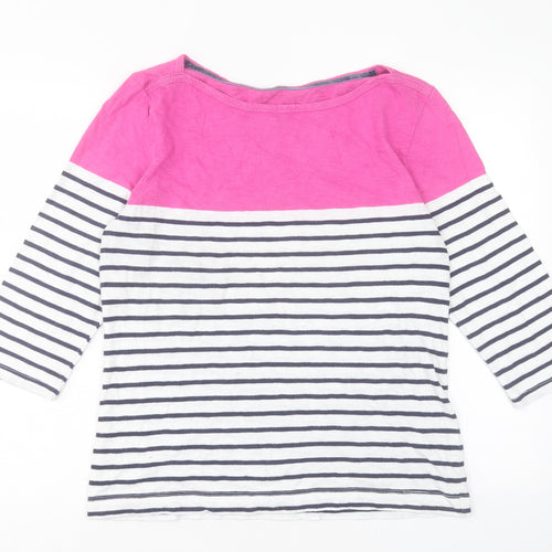 Joules Womens White Striped Cotton Basic T-Shirt Size 16 Boat Neck