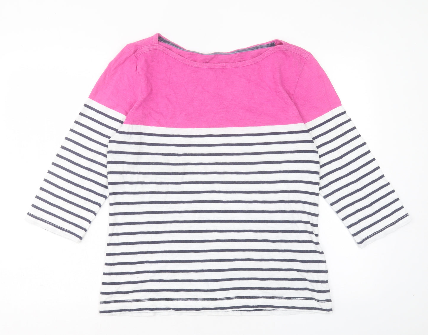 Joules Womens White Striped Cotton Basic T-Shirt Size 16 Boat Neck