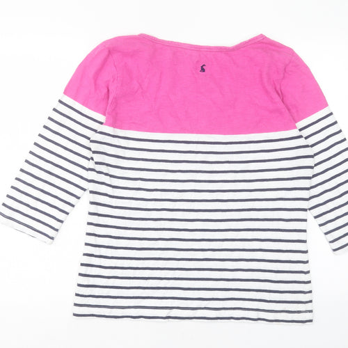 Joules Womens White Striped Cotton Basic T-Shirt Size 16 Boat Neck
