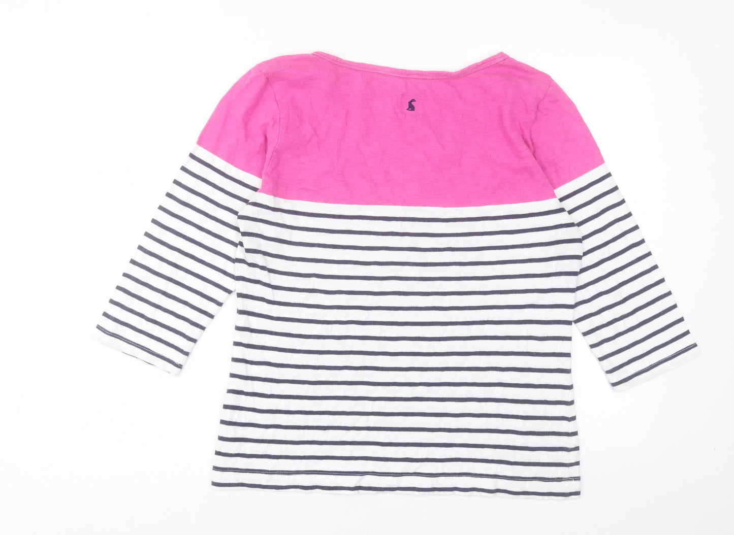 Joules Womens White Striped Cotton Basic T-Shirt Size 16 Boat Neck