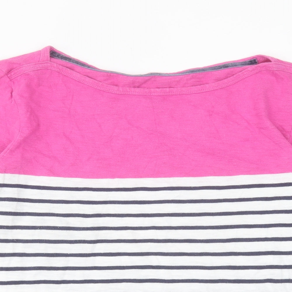 Joules Womens White Striped Cotton Basic T-Shirt Size 16 Boat Neck