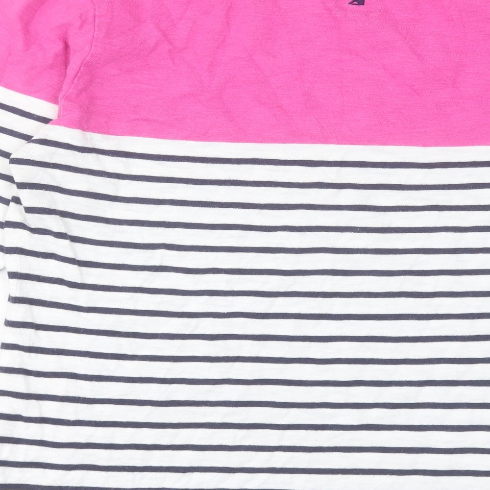 Joules Womens White Striped Cotton Basic T-Shirt Size 16 Boat Neck