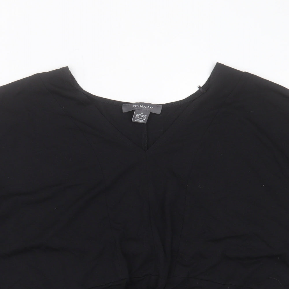 Primark Womens Black Viscose Basic T-Shirt Size S V-Neck