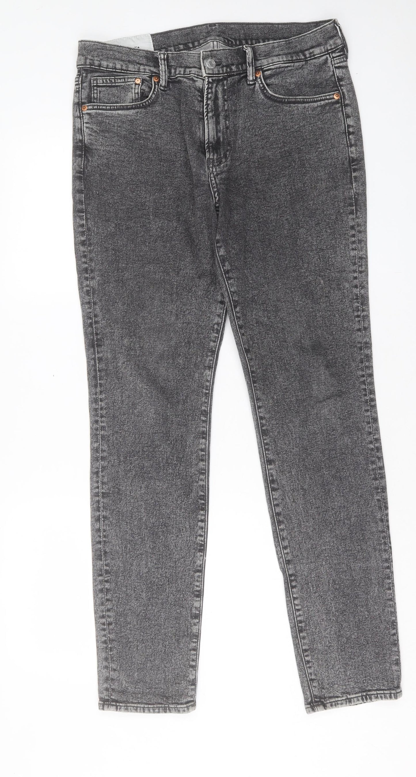 H&M Mens Grey Cotton Skinny Jeans Size 34 in L32 in Regular Button