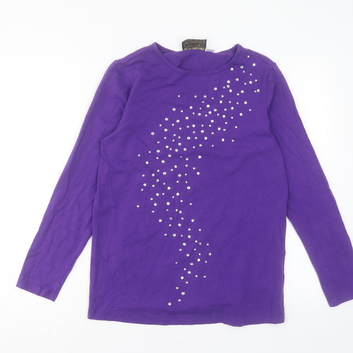 Bob Mackie Womens Purple Cotton Basic T-Shirt Size XS Crew Neck