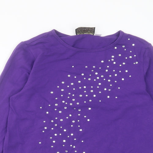 Bob Mackie Womens Purple Cotton Basic T-Shirt Size XS Crew Neck
