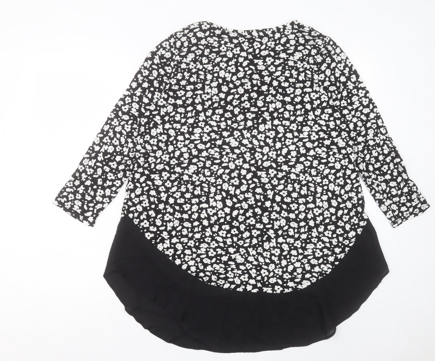 TU Womens Black Floral Viscose Basic T-Shirt Size 16 V-Neck