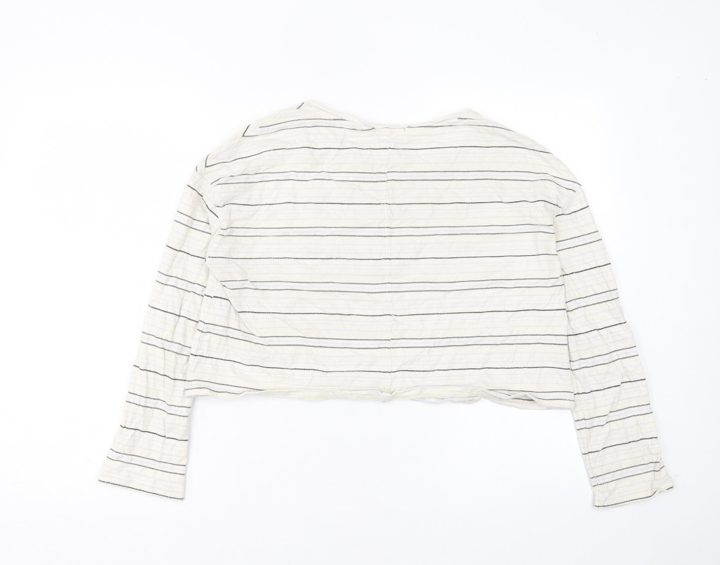BDG Womens Ivory Striped Cotton Cropped T-Shirt Size S Crew Neck - Pocket Detail