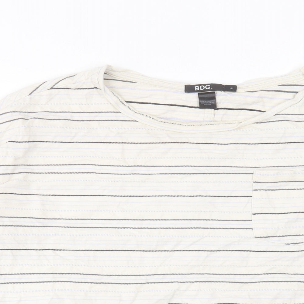 BDG Womens Ivory Striped Cotton Cropped T-Shirt Size S Crew Neck - Pocket Detail