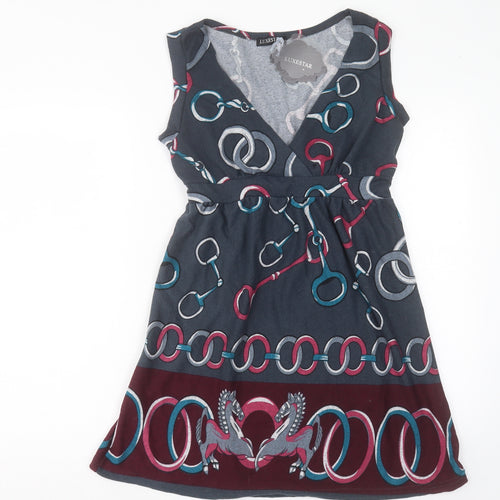 LUXESTAR Womens Grey Geometric Polyester A-Line Size L V-Neck Pullover