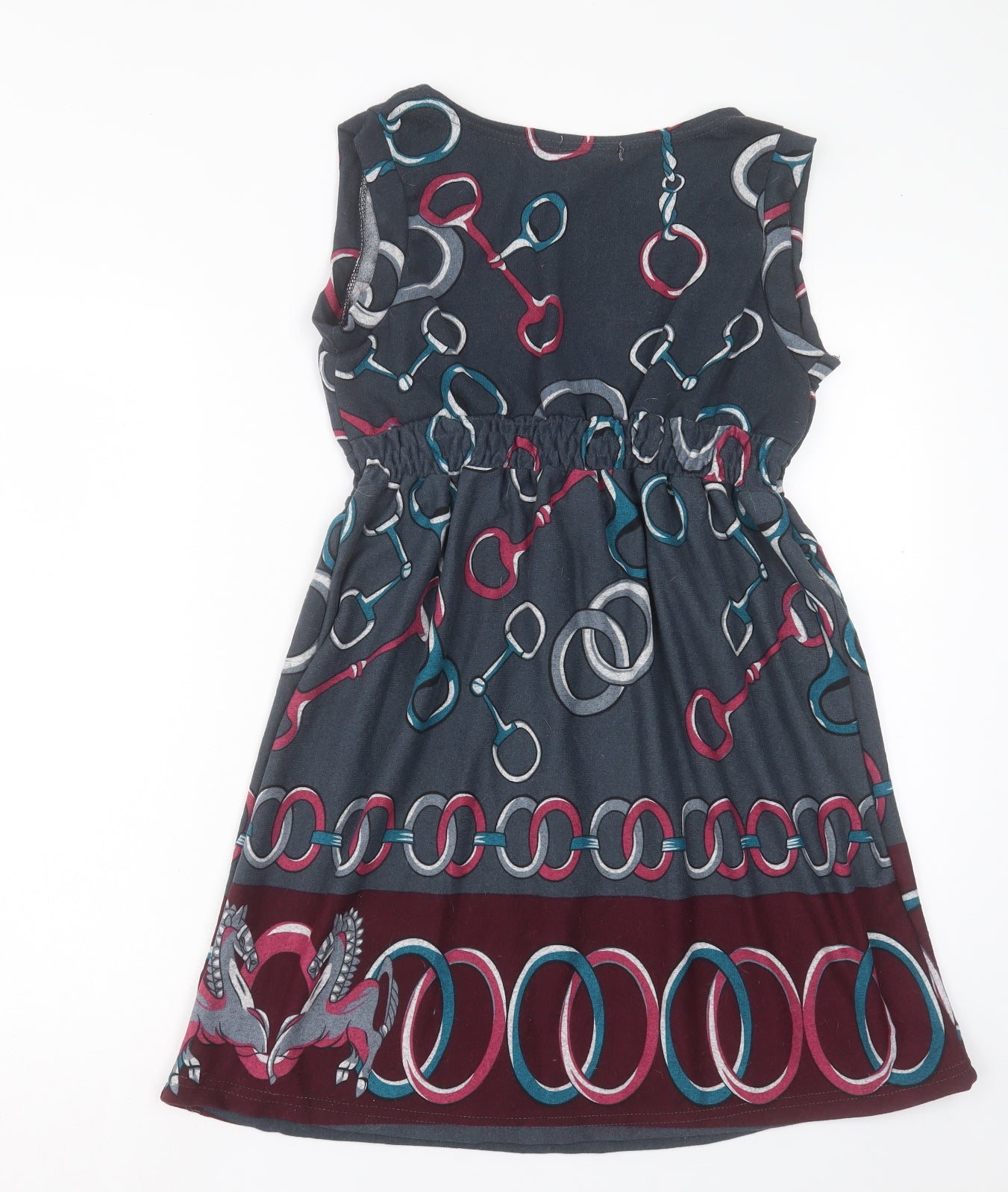 LUXESTAR Womens Grey Geometric Polyester A-Line Size L V-Neck Pullover