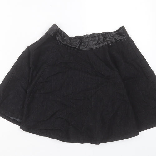 Denim & Co. Womens Black Cotton Skater Skirt Size 10 Zip