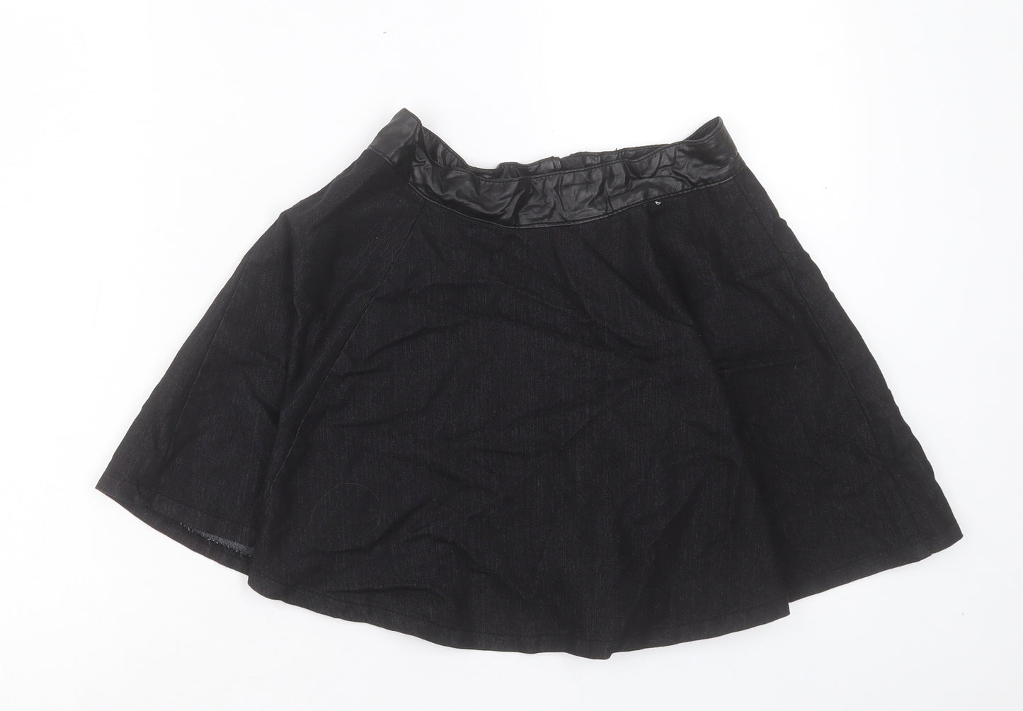 Denim & Co. Womens Black Cotton Skater Skirt Size 10 Zip