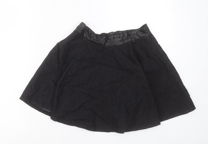 Denim & Co. Womens Black Cotton Skater Skirt Size 10 Zip