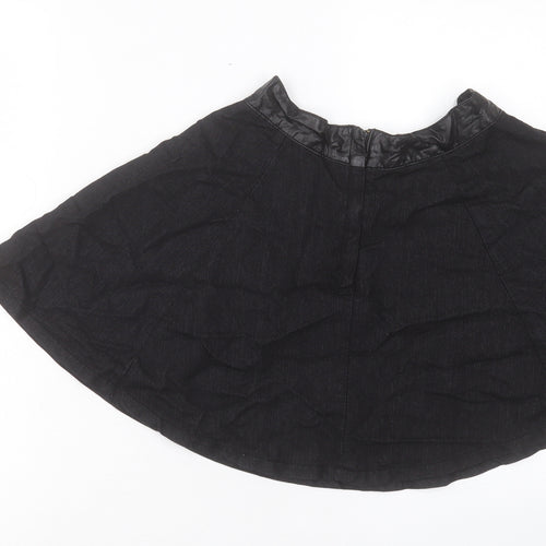 Denim & Co. Womens Black Cotton Skater Skirt Size 10 Zip